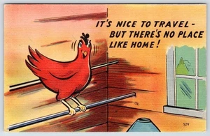 1940-50er HUHN "ES IST SCHÖN ZU REISEN, ABER ES GIBT KEINEN ORT WIE ZU HAUSE" POSTKARTE - Bild 1 von 2