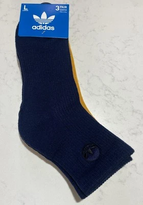Adidas 3Pk Trifolio Cuarto Calcetines Un Par Cada Azul Marino Gris Amarillo Talla L Para Hombres 8-12 Foto 1 de 4