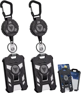2 Stück Einziehbar Schlüsselanhänger mit Ausweishalter, Schwerlast Karabiner Abzeichen Halter - Bild 1 von 5