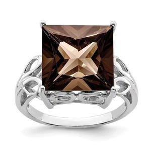 Sterling Silver Rhodium Smoky Quartz Ring Size 7 for Women 3.28gm - Picture 1 of 5