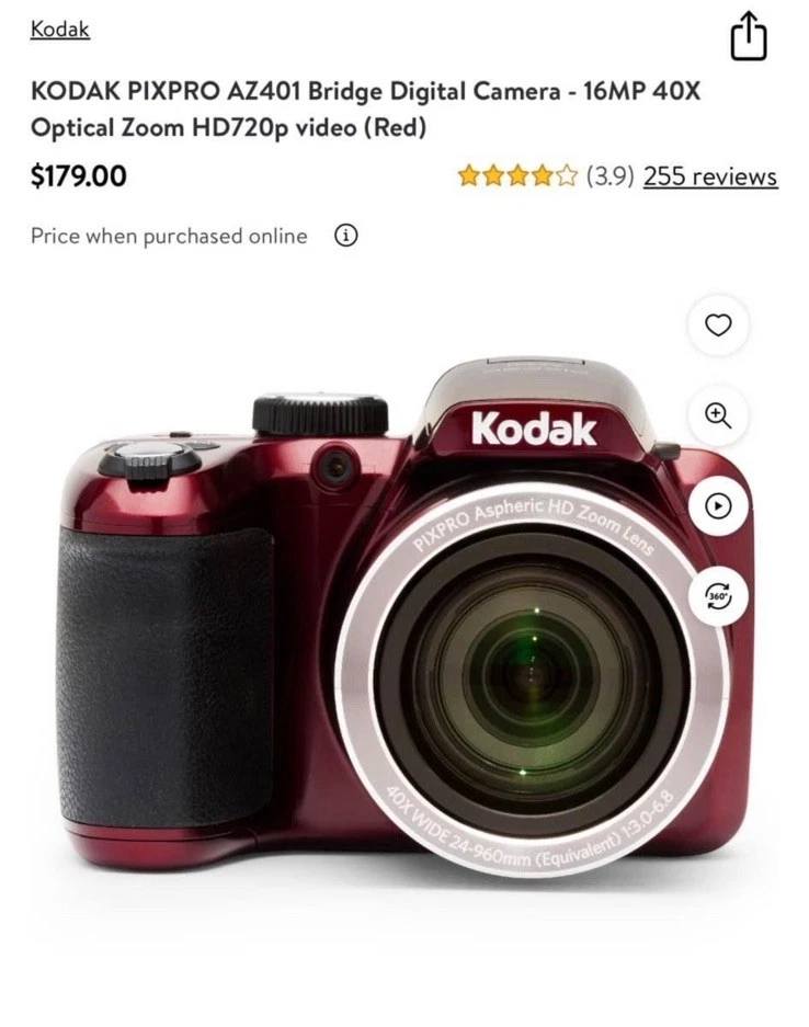 Cámara digital KODAK PIXPRO AZ401 puente roja - zoom óptico 16MP 40X HD720p Foto 1 de 1