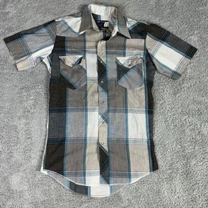 Wrangler Herren Vintage Pearl Druckknopfleiste Hemd 14,5 lange Schwänze blau grau kariert - Bild 1 von 10