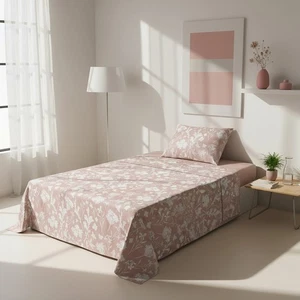 Completo letto 1 piazza e mezza cotone fiori tortora beige - Imagen 1 de 5