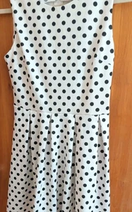 Vestido patinador Forever 21 para mujer talla pequeña lunares blanco negro calce acampanado   - Imagen 1 de 8