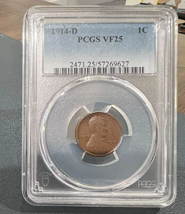 1914-D 1c Lincoln Wheat Cent PCGS VF 25 (CBJ) KEY DATE - Picture 1 of 3
