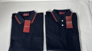 Gucci Men’s Blue Cotton Piquet Polo Shirt Striped Collar Buttoned Mens Medium - Picture 1 of 4