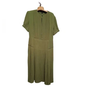 Burberry Brit Prorsum Silk Midi Length Green Dress Pleated Italian 46 or US 12 - Picture 1 of 5