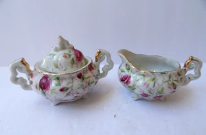 Lefton Vintage China Creamer and Sugar No. 794R Rose Chintz Made In Japan - Picture 1 of 6