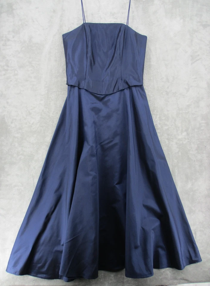 Vestido JS Collections 16 Vestido Tafetán Cintura Caída Línea A Boda HOCO Baile de graduación Azul Marino Foto 1 de 4