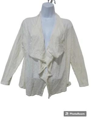 Sz L Verve Ami Ivory Waterfall 100% LINEN Cardigan Open Front Minimalist Top - Image 1 of 4