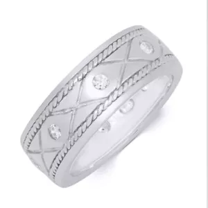 1/4 Carat Mens Solid Silver Anniversary Ring 8mm Wedding Band Size 8-12 - Picture 1 of 8