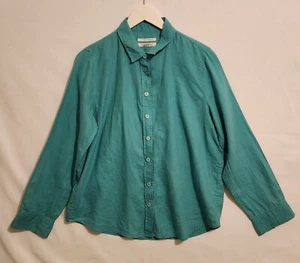 trenery womans french linen top button up blue size L beachy costal oceanic - Picture 1 of 12