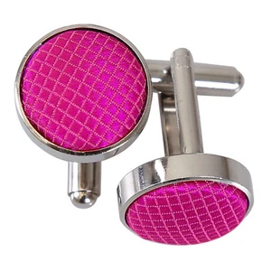 Gemelos para hombre rosa fucsia lisos cuadros lisos plateados gemelos de DQT - Imagen 1 de 2