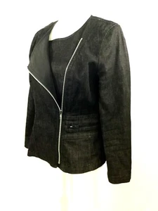 DKYN Donna Karan Womens Size L Black Denim Jacket Moto Style - Picture 1 of 12