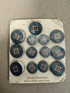 Vintage Silver 925 Sherwani Dress Studs Buttons x13 Enamel Blue Red Mandala Loop - Picture 1 of 11