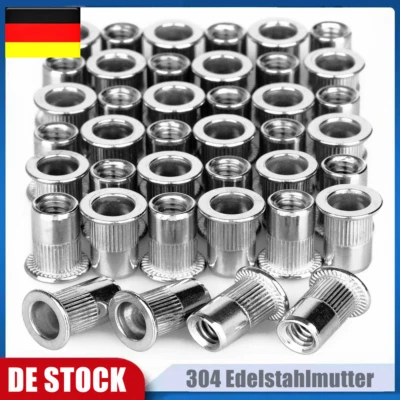 100Stück Edelstahl 304 Blindnietmutter Flachkopf Einziehmutter M3-M10 Nietmutter - Bild 1 von 4