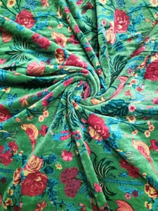 Luxury Indian Soft Velvet Green Floral Art Fabric Upholstery Dressmaking Sewing - Picture 1 of 7