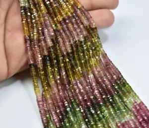 Natural Multi Tourmaline Heishi Tyre Faceted Gemstone Beads 13 Inch Strand 3.5mm - Picture 1 of 6