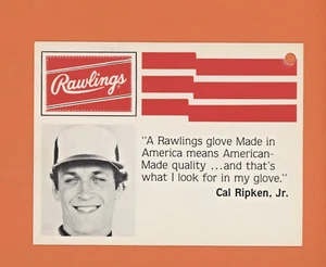 Early 1980's Cal Ripken Baltimore Orioles Baseball Glove Tag Card 3" by 4" - Picture 1 of 3