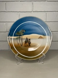 Vintage Cake Serving Plate Round Desert Scene Camel Pyramid Palm Trees Ceramic - Picture 1 of 4