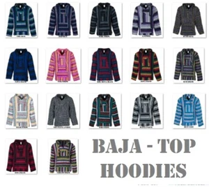 NEW MENS UNISEX BAJA MEXICAN FESTIVAL HOODIES JERGAS JACKET TOPS SURFERS HIPPIES - Picture 1 of 18