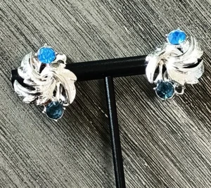 Coro Ohrringe blau Strass silberfarben Vintage Clip - Bild 1 von 8