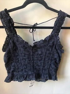 Urban Outfitters Size XS Dark Blue Crochet Tank Top V-Neck Cropped Summer NWT - Picture 1 of 6