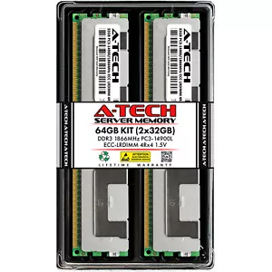 A-Tech 64GB Kit 2x 32GB 4Rx4 PC3-14900 DDR3 1866MHz ECC LRDIMM Server Memory RAM - Picture 1 of 5