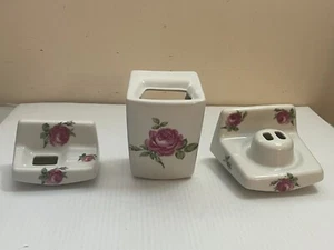 Juego de 3 soportes de baño vintage de porcelana Halga Limoges París Francia rosa - Imagen 1 de 6