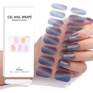 16 Strips Semi Cured Gel Nail Stickers UV Lamp Required Gel Wraps Nail Art DIY - Picture 1 of 32