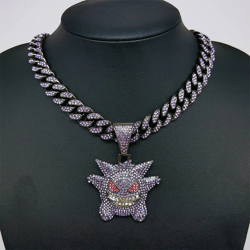 Collar Colgante Hip Hop Gengar Helado con Diamante Cadena Cubana Joyería Foto 1 de 4