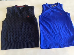 Polo Ralph Lauren Navy Sweater Vest & Blue Tank Boys Size M (10-12) Lot Of 2 - Picture 1 of 9
