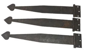 3 Vintage Hand Made Strap Hinges For Wooden Fences Heavy Duty Steel Heart Ends - Picture 1 of 4