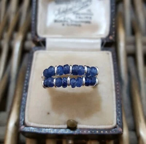 Anillo de plata de ley 925, banda de zafiros naturales, talla L talla 5,75 de EE. UU. - Imagen 1 de 7