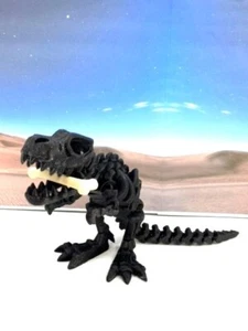 3D Printed Skeleton Dinosaur, 10" Black Articulated Skeleton T-Rex Fidget Toy - Picture 1 of 3