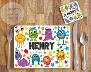 Juego Personalizado de Mantel y Posavasos Monstruo, Juego de Cena para Niños, Regalo Monstruo, C - Imagen 1 de 6