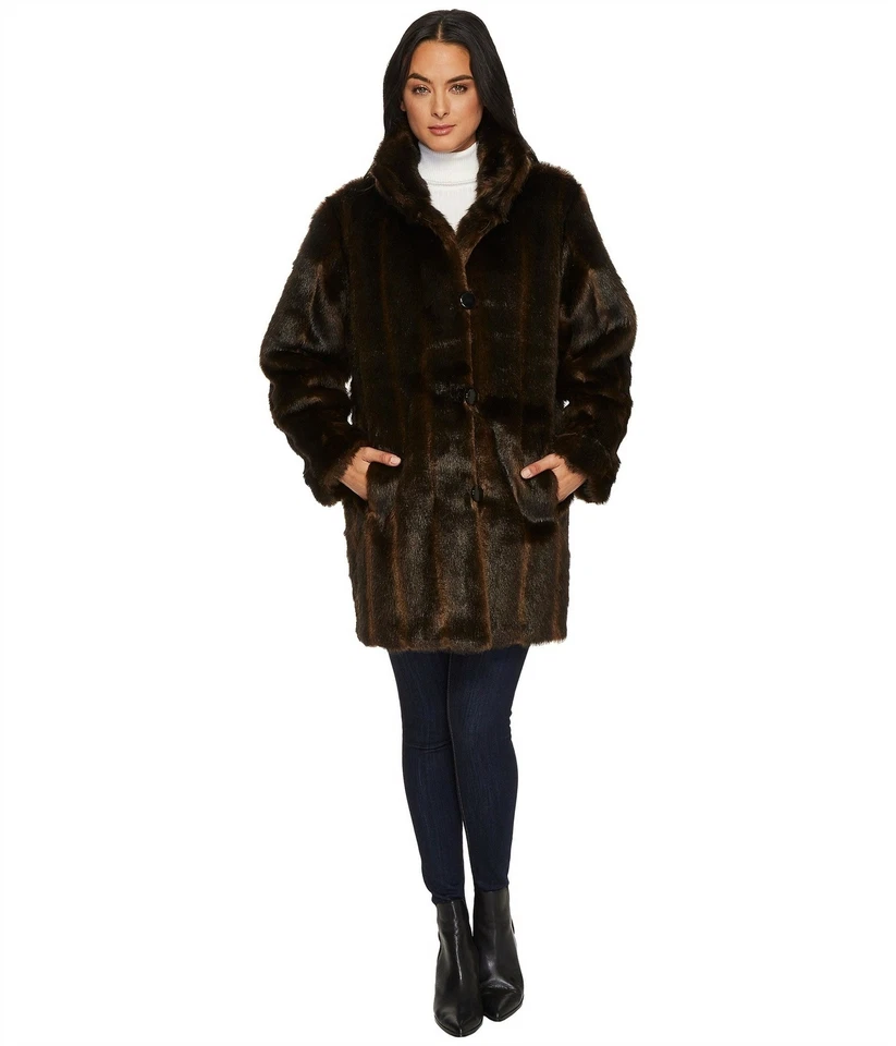 KC Collections 146290 Faux Fur Reversible Coat Black Mink Color Sz M - Image 1 of 4