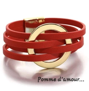 Bracelet Multi - lanières simili cuir Rouge, 22 Cm, aimanté, Neuf - Imagen 1 de 1