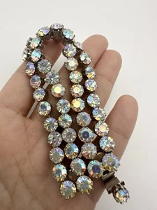 Vintage Weiss AB Rhinestone Bracelet Gold Tone Signed 6.5” - Picture 1 of 7