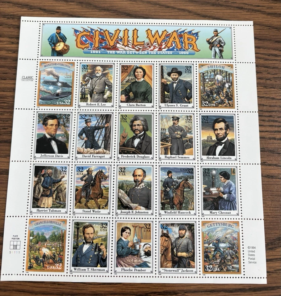 Civil War, Pane of 20 USPS stamps, New, Unused, Scott #2975, 32c, - Image 1 of 3