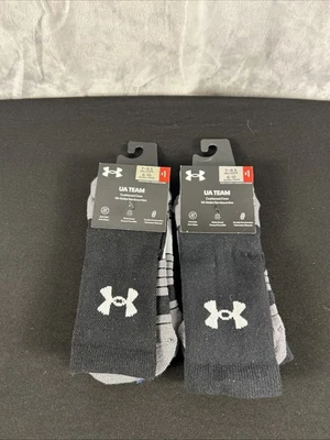UNDER ARMOUR UA CUSHIONED TEAM CREW SOCKS Men 7-8.5 Women 6-10 Black 2 Pairs - Image 1 of 4