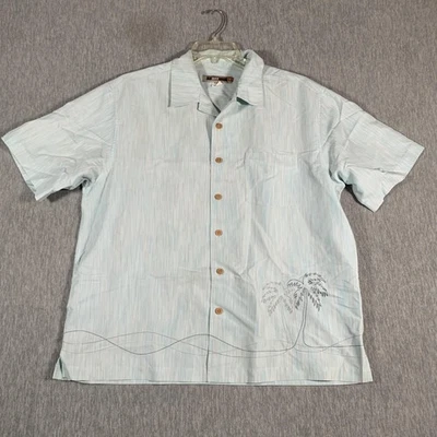 Quiksilver Edition Shirt Mens Large Blue Striped Palm Tree Hawaiian Button Front - Image 1 of 4
