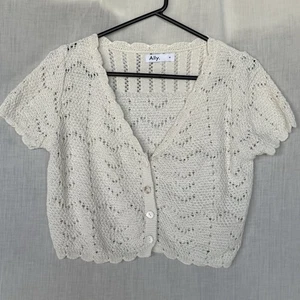 Ally Knit Cardigan Medium Cream Crochet Button Up Top - Picture 1 of 8