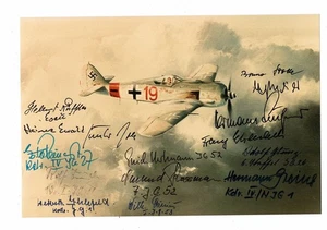 Multisigned photo by 15 WWII Luftwaffe Aces!!!! Includes Erich Hartmann. FW-190 - Picture 1 of 2