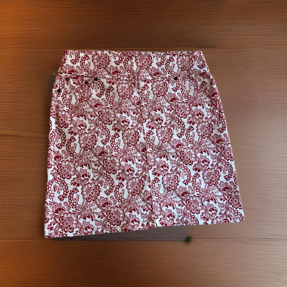 Falda lápiz elástica para mujer Chadwicks talla 12 roja y blanca con división en la espalda Foto 1 de 4