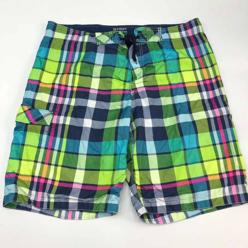 Bañador Old Navy para Hombres 2XL XXL Azul Marino Verde Rosa Corbata de Encaje Malla Forrada a Cuadros Foto 1 de 4