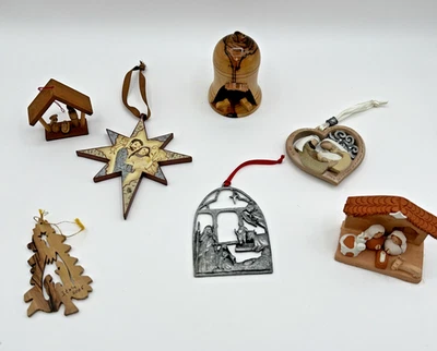 Lote De Colección De 7 Adornos Navideños Natividad Jesús Madera Peltre Foto 1 de 4