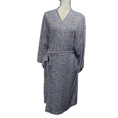 Женский халат с принтом Garnet Hill размер M из органического хлопка синий вентилятор - Изображение 1 из 4