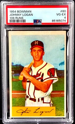 1954 Bowman Johnny Logan 106 Runs Variation #80 Milwaukee Braves PSA 4 VG-EX - Image 1 of 2