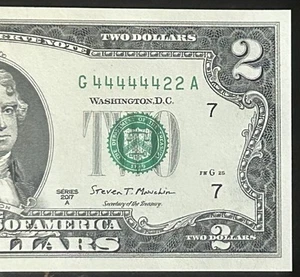 (BINARIO/6 DI FILA!) $2 UNC Quad doppio binario fantasia numero di serie G44444422A - Foto 1 di 3